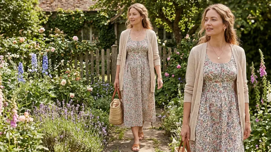 Cottagecore Floral Sundress with Cardigan