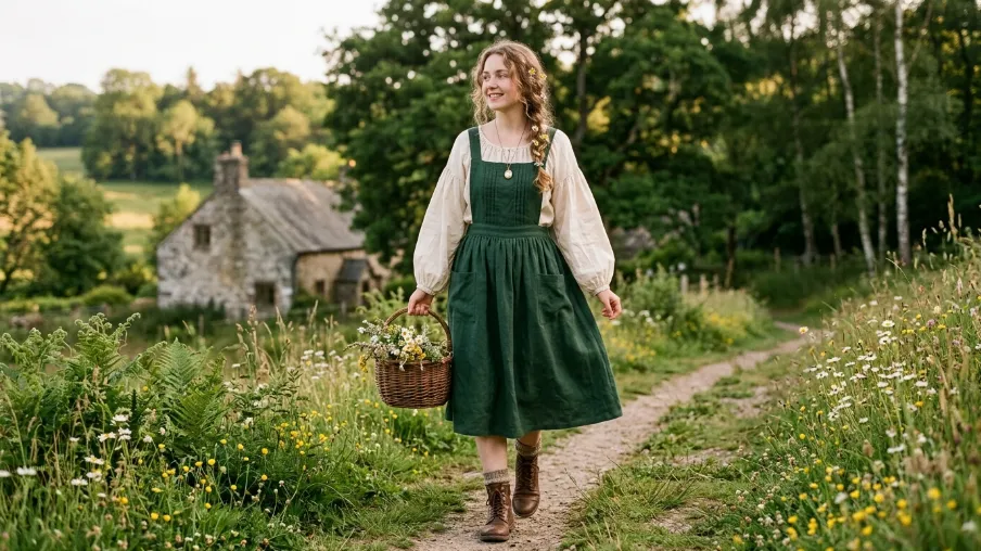 Cottagecore Pinafore over a Peasant Blouse