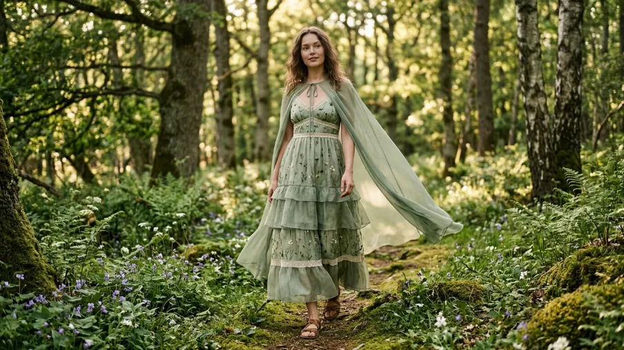 Romantic Fairycore Dress with Cape
