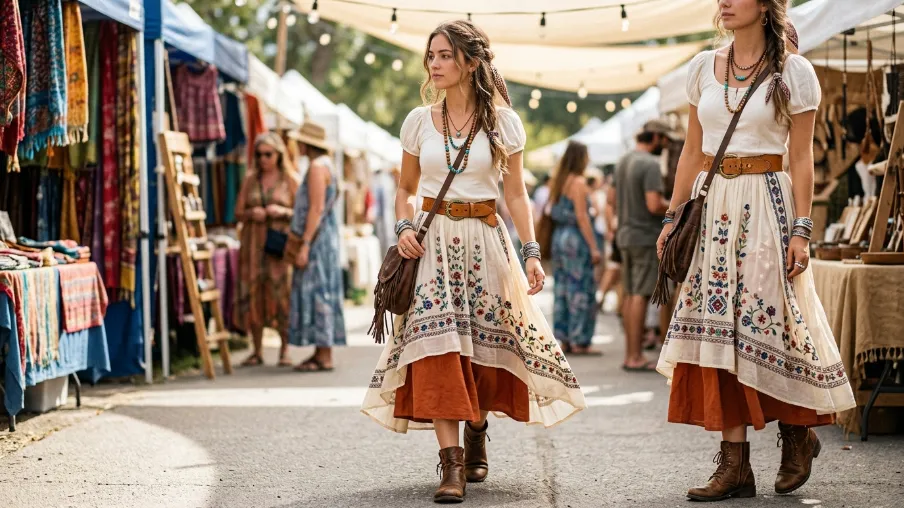 Boho Folklore Outfit with Layered Skirts