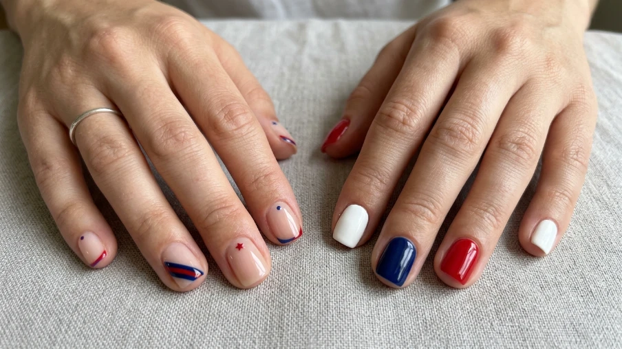 Classic Red White Blue Nails