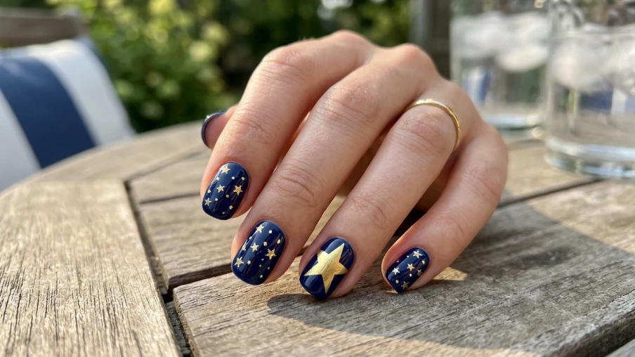 Festive July Manicure with Star Details