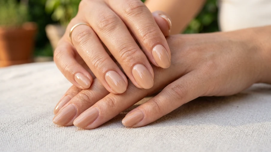 Glossy Nude Nails for July