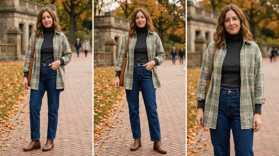 Oversized Shirt Layered Over a Turtleneck