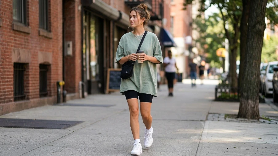 Oversized Shirt with Biker Shorts
