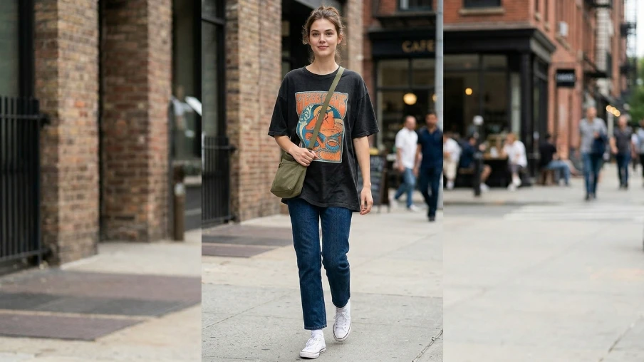  Oversized Graphic Shirt with Straight Jeans