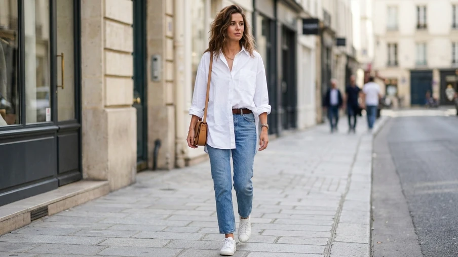 Oversized White Shirt with Straight-Leg Jeans