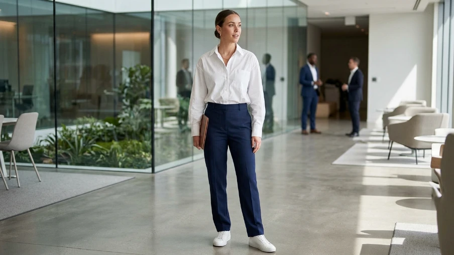 Oversized White Shirt with Tailored Trousers