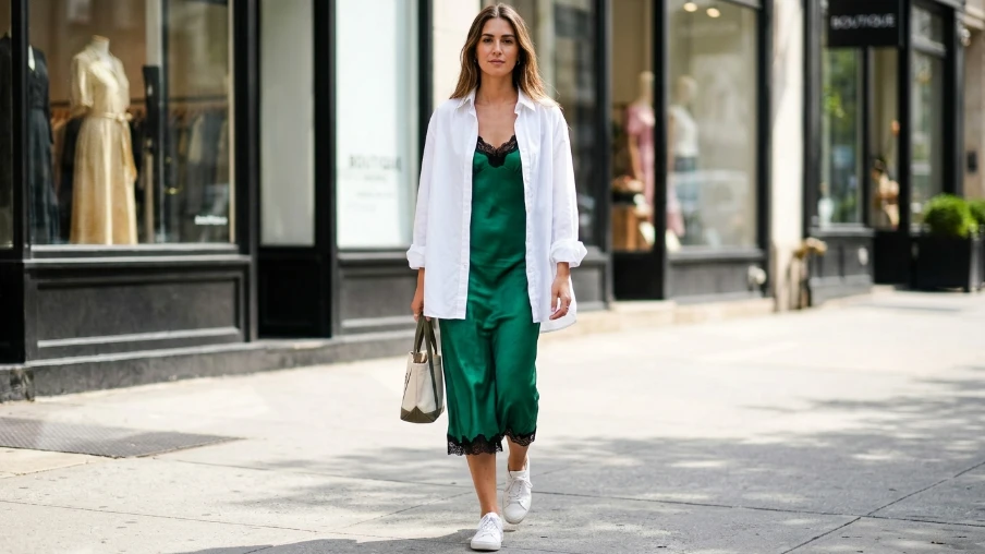 Oversized White Shirt over a Slip Dress