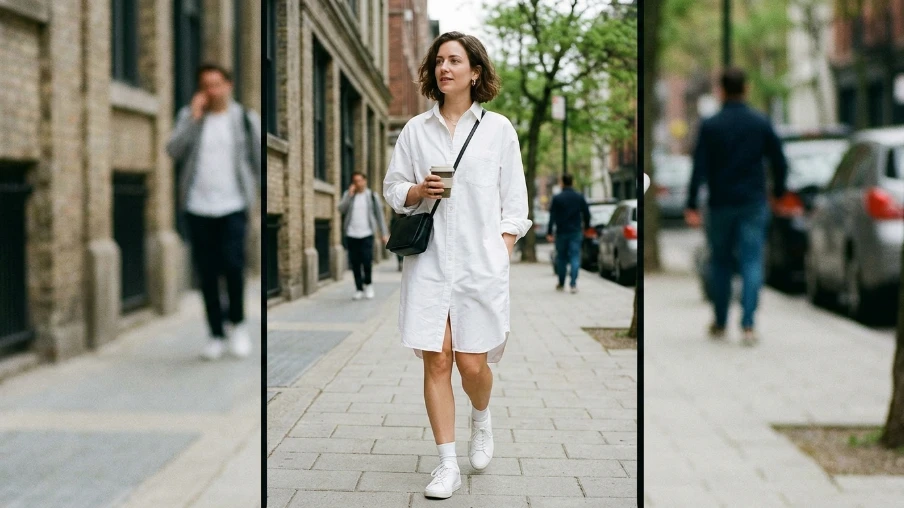  Oversized Shirt Dress with Sneakers