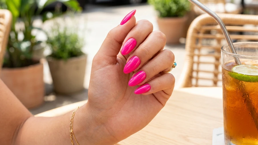  Hot Pink Glossy Nails
