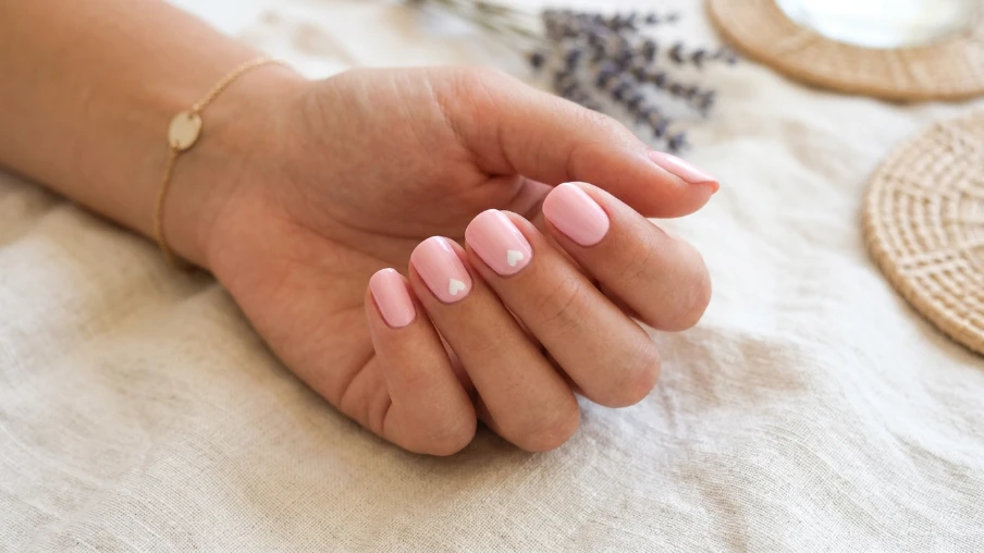 Cute Pink Nails with Heart Details