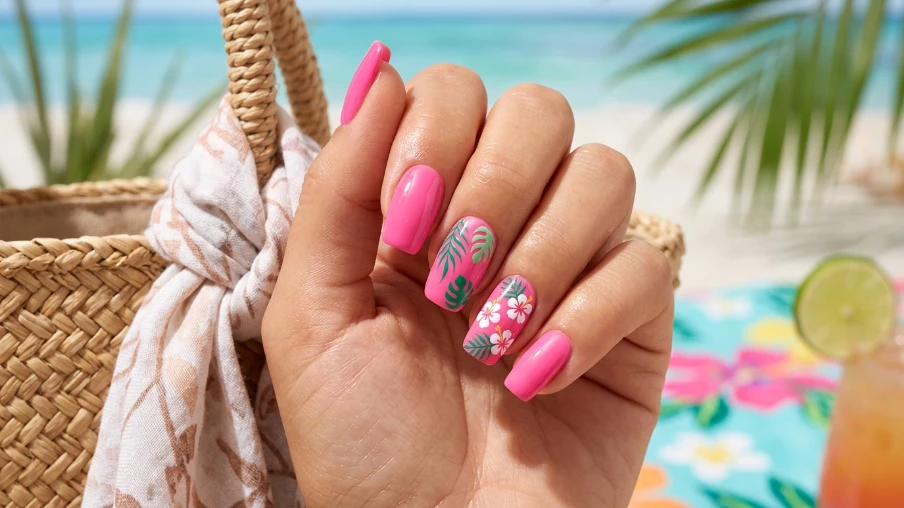  Pink Vacation Nails with Tropical Accents
