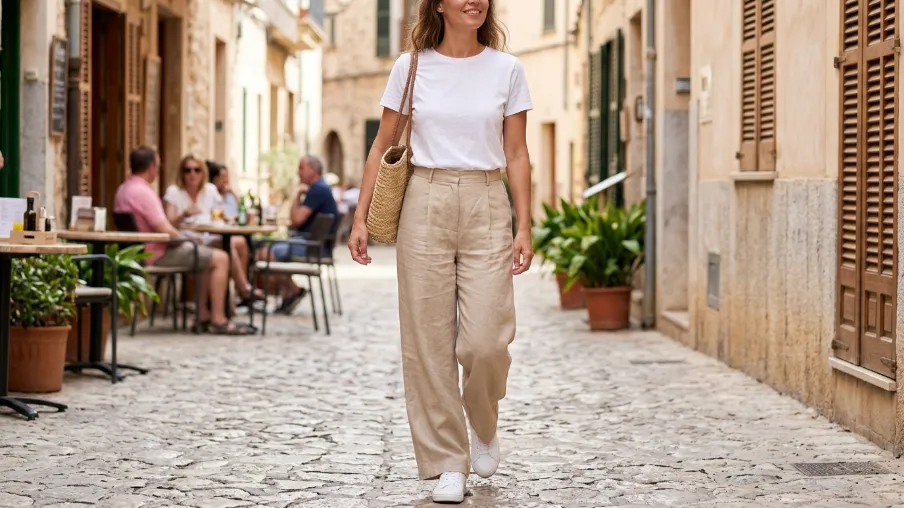 Wide-Leg Pants with a Simple Tee